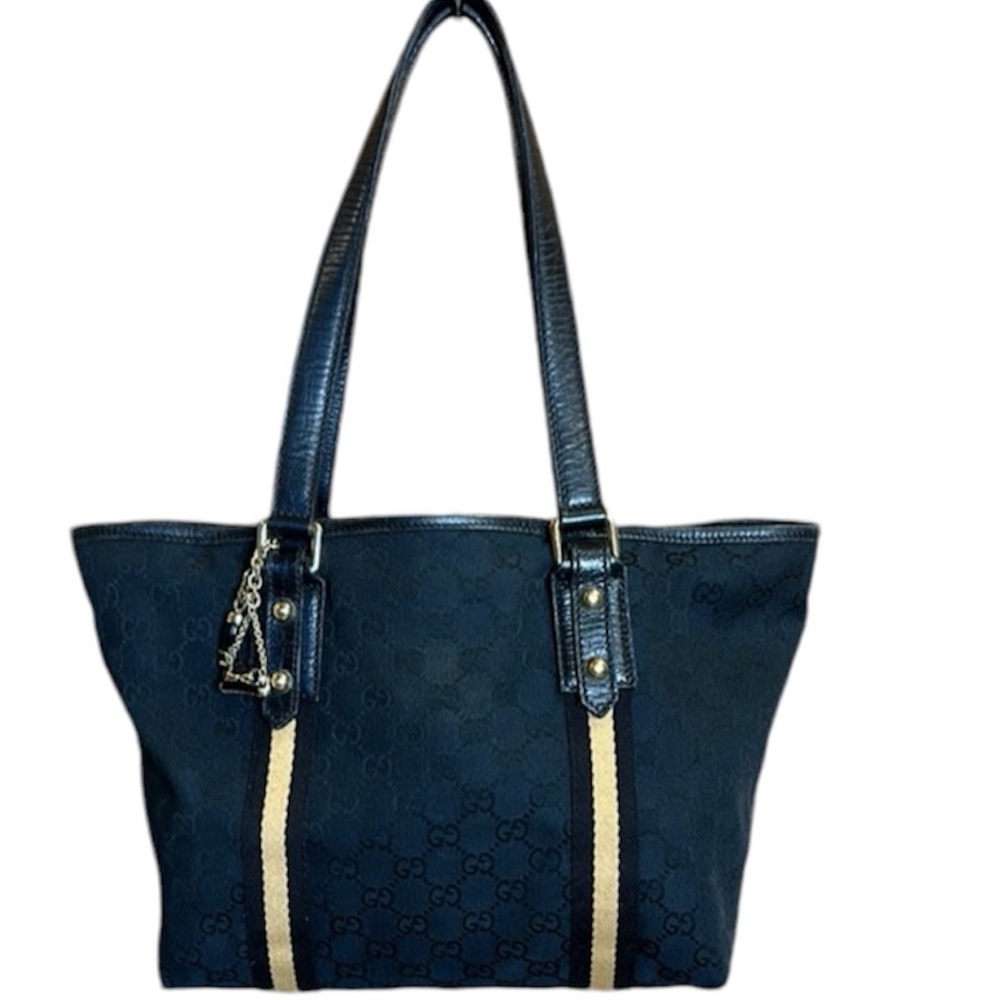 Gucci Authentic Black & Beige GG Web Monogram Canvas Joliecoeur Tote w/ COA